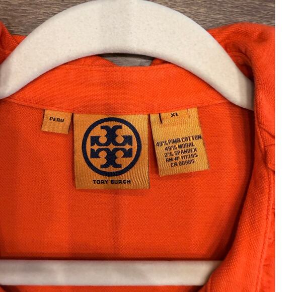 Tory Burch Emily Ruffled Polo in Coral Orange size XL - Picture 5 of 8